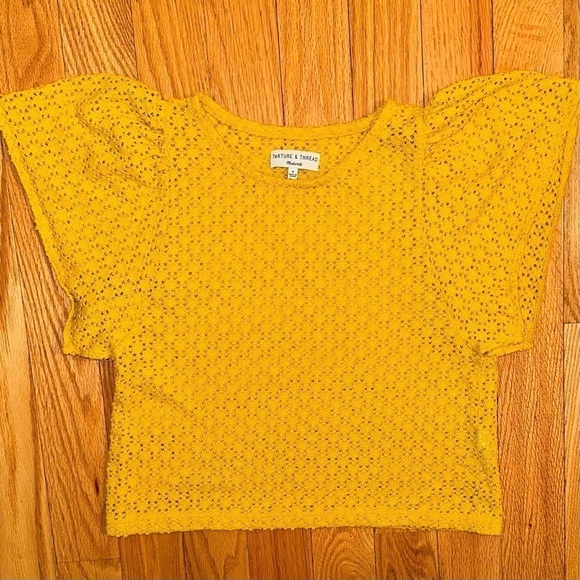Madewell Texture & Thread Eyelet Flutter Sleeve Top Mystic Yellow Size Small - Picture 2 of 7